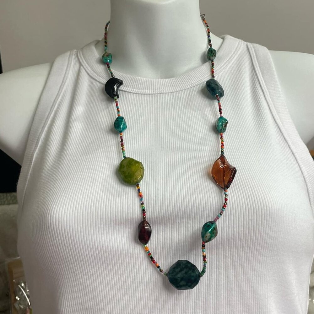 Multi Color Glass Bead Bohemian Necklace